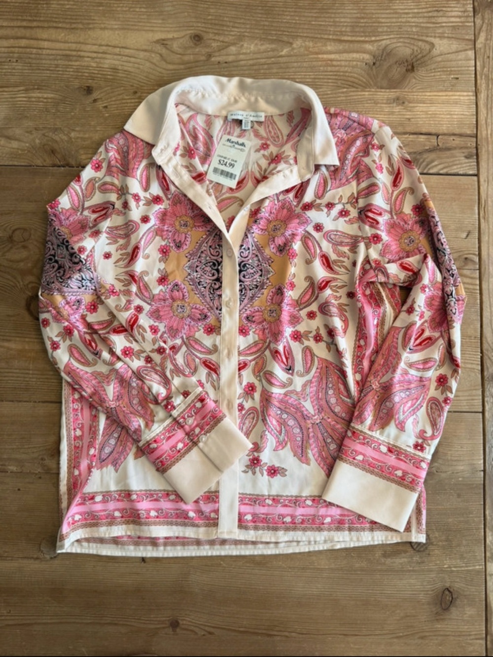 Paisley Button-Down Shirt in Pink and Cream